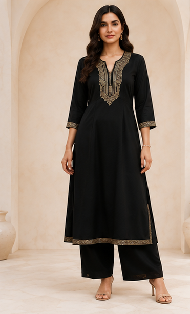 Black Embroidered Kurta Set