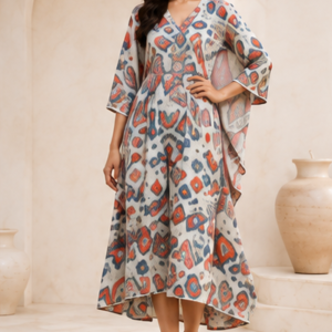 Coral Printed Kaftan Set