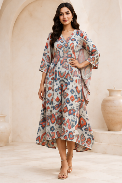 Coral Printed Kaftan Set